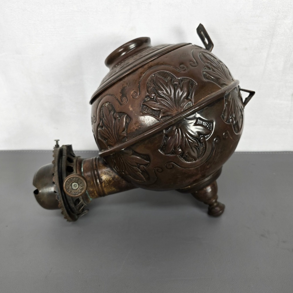Antique Angle Lamp Co Embossed Copper Oil Lamp Fount Kerosene Burner Victorian - Picture 1 of 16